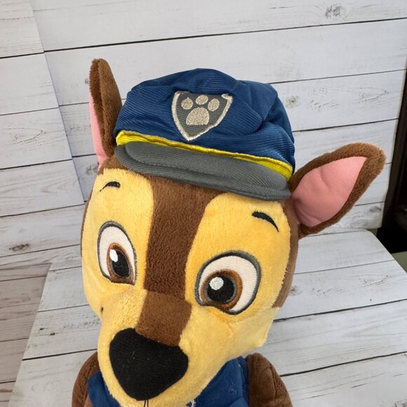 Paw Patrol Chase Plush Stuffed Animal Toy Dog 16" Brown Blue Hat Backpack Outfit - Picture 2 of 14
